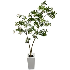 Artificial Gardenia Tree with White Flowers, 6 ft Tall, Potted Faux Plant wit...