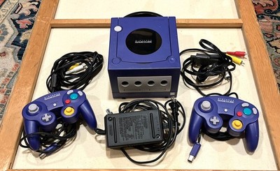 Nintendo GameCube Purple Indigo Console With Controllers & Cords TESTED