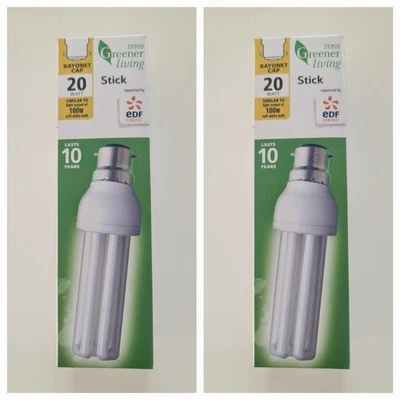 2 x 20W (=100W) Low Energy Power Saving CFL Stick Light Bulbs