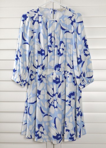 ANN TAYLOR LOFT NWT $89 Blue White Floral Linen Blend Blouson Dress Size Small - Picture 5 of 6