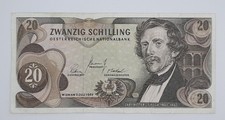 1967 Austria, Austrian National Bank - 20 Schilling Banknote Bill No. N 077595 K