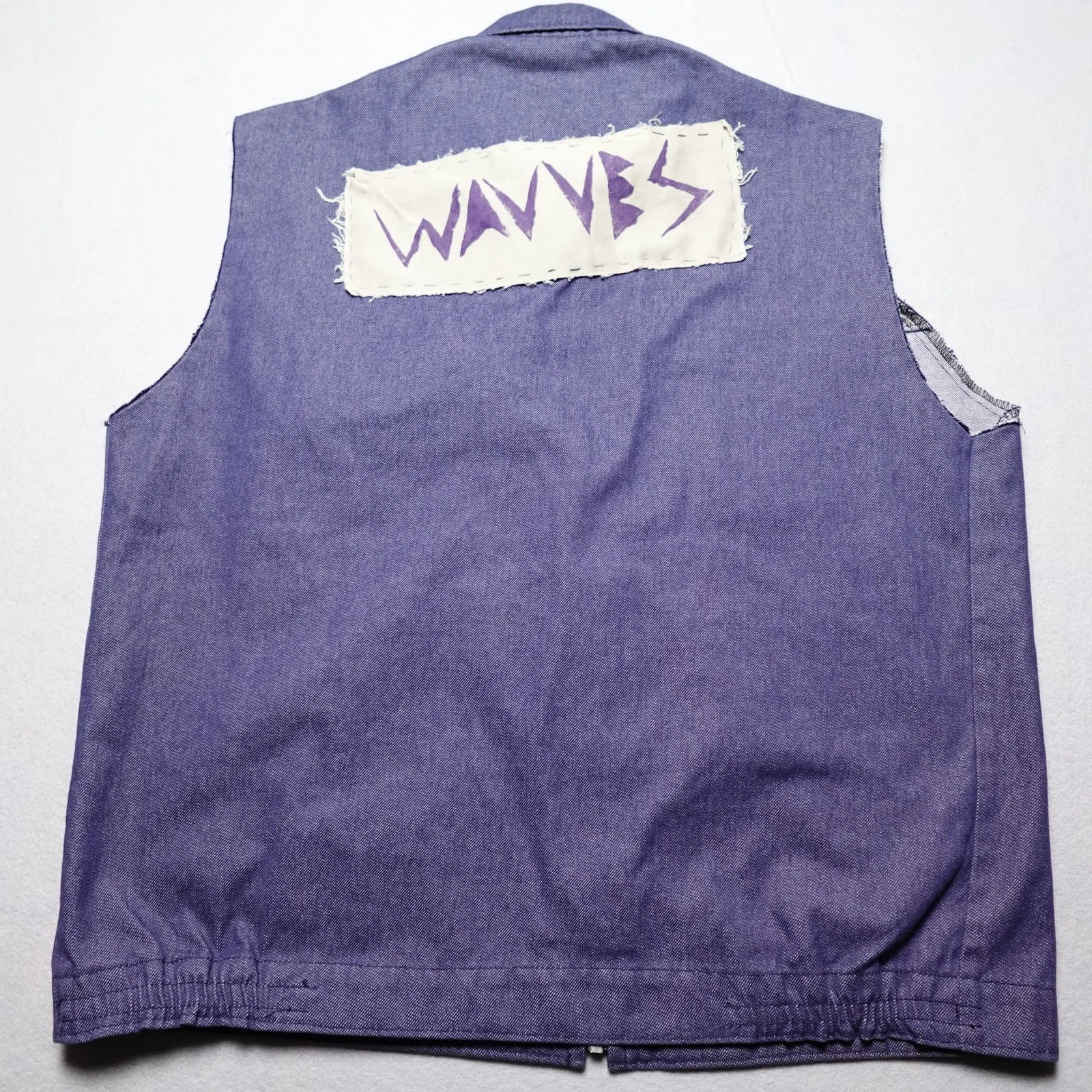 Le Laboureur Vest Mens XL Purple Denim DIY Wavves Punk Rock Patch Zip Front - product detail image 4