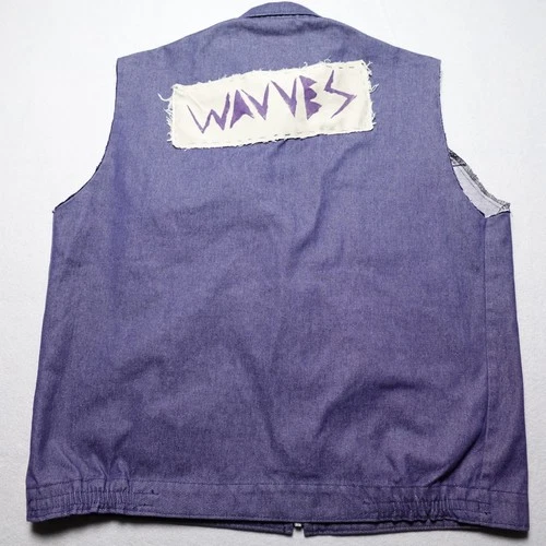 Le Laboureur Vest Mens XL Purple Denim DIY Wavves Punk Rock Patch Zip Front image 4
