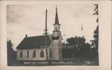 RPPC Sullivan,IL Baptist Church 1907 Moultrie County Ritchie Bros. 1c stamp