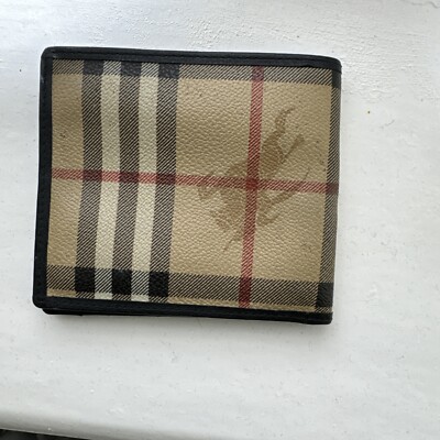 Burberry Bifold Wallet in Beige, Coated Canvas with black leather