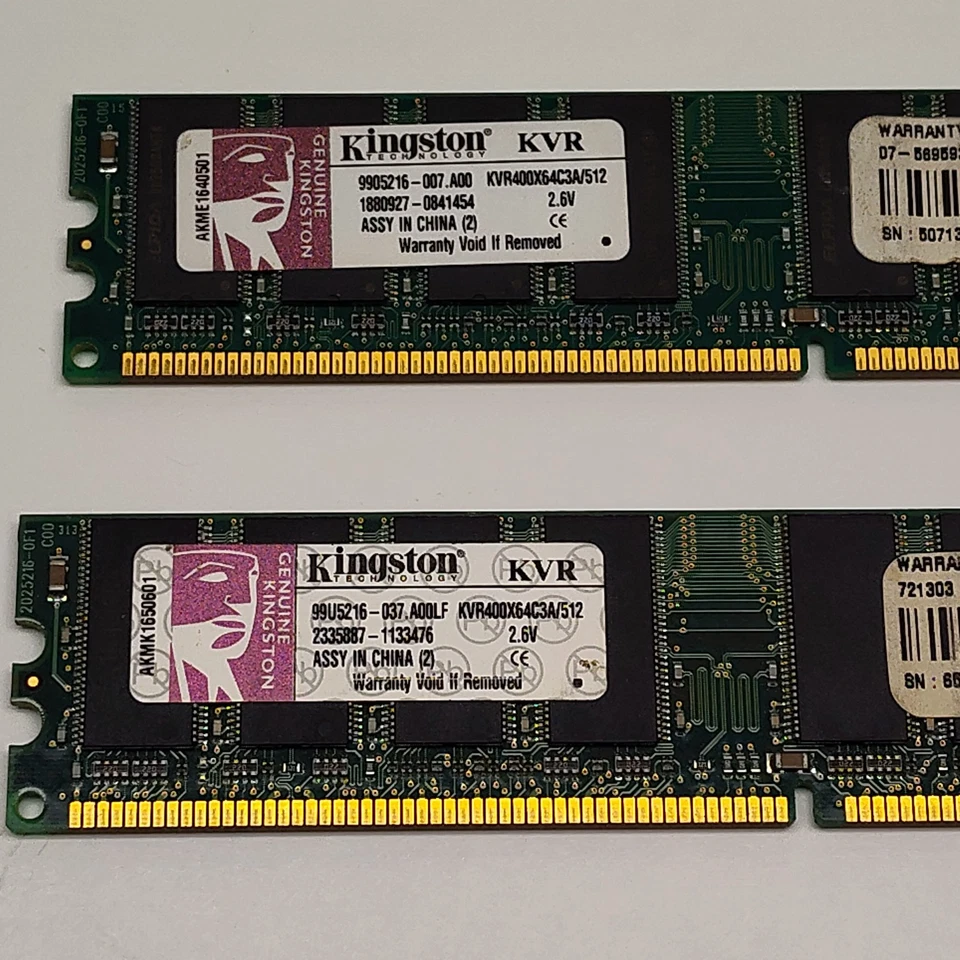 2x Kingston Memory Upgrade 512MB Module KVR400X64C3A/512 PC3200 CL3 184-PIN DIMM - Image 3 of 3