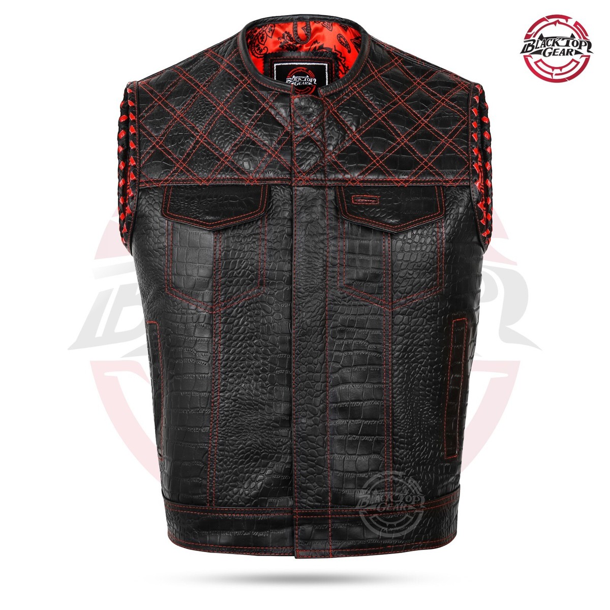 Genuine Leather Vest Red Diamond Motorbike Motorcycle Biker