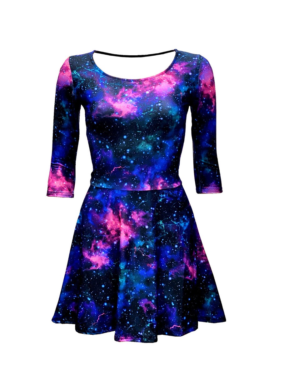 Women's Blue Purple Galaxy Cosmos Stars Planets Rockabilly 3