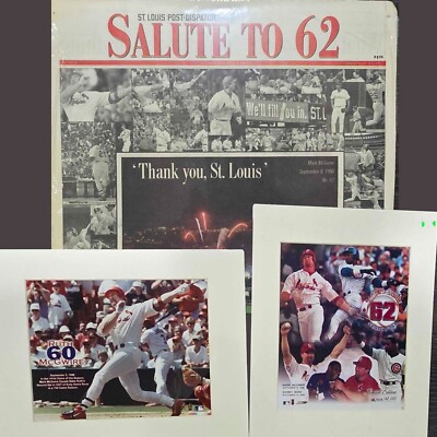 Mark McGwire & Sammy Sosa Glossy Photos and No. 62 St. Louis Post Paper Lot