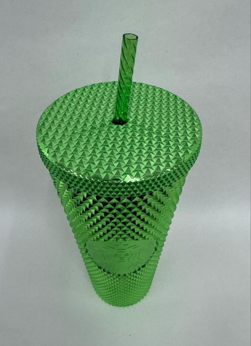 NEW Starbucks Green Chrome Bling Studded 24oz Venti Tumbler with Straw - Picture 2 of 2