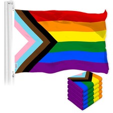 G128 5 Pack: LGBT Progress Rainbow Pride Flag 3x5 Ft LiteWeave Printed 150D Poly