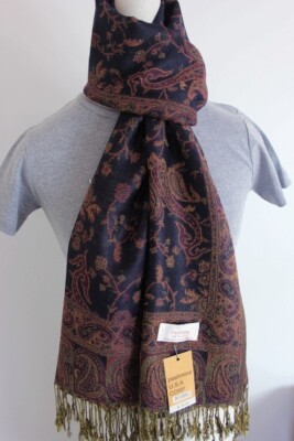 Women's Pashmina Scarf Shawl,Cherry blossoms flower Camel Brown,Silk Cashmere