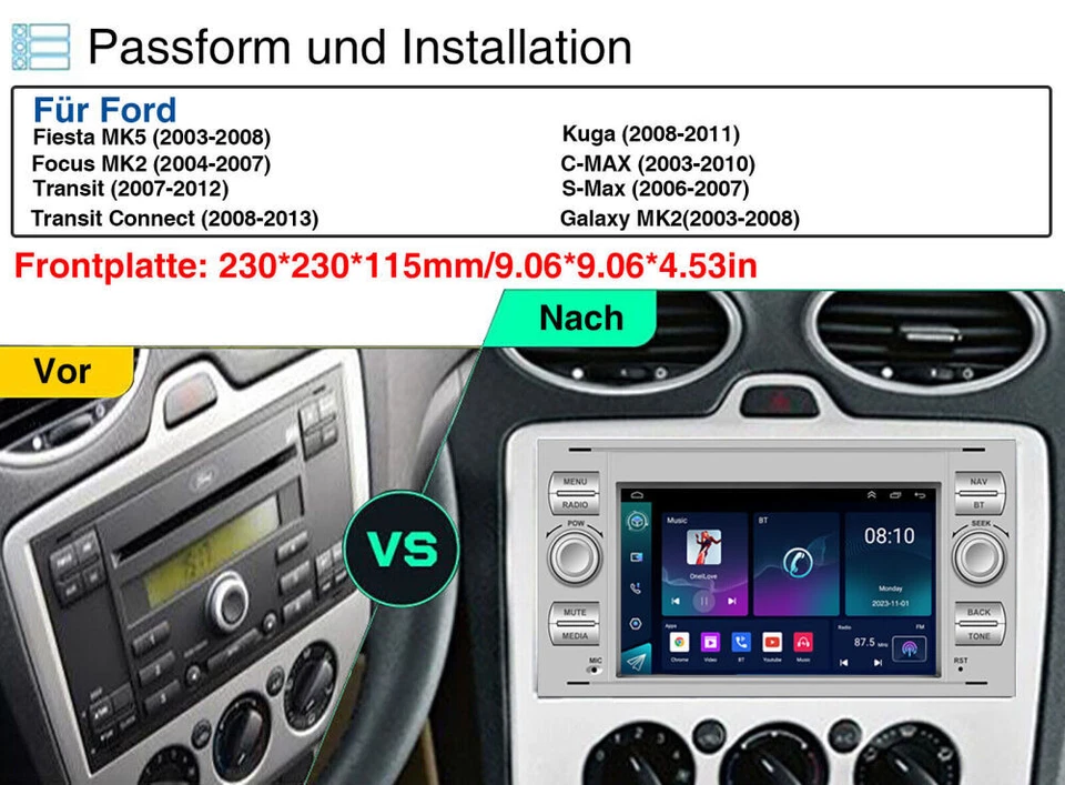 Android 15 Autoradio Carplay GPS NAVI KAM Für Ford Focus C S Max Transit Fiesta - Bild 3 von 4