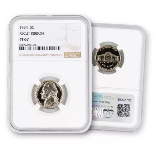 1954 Jefferson Nickel - Proof - Recut Ribbon - NGC 67 (POP of 6 w/ 5 Finer!!)