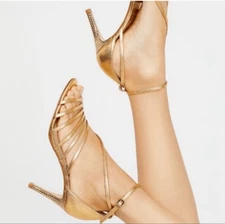 NWOB Free People Disco Fever Gold Leather Strappy Sandals Size 7.5