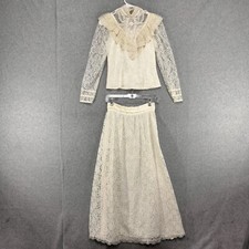 Gunne Sax Gunnies 2pc Skirt Top Size 4 Ivory Lace Ruffle Victorian Wedding VTG