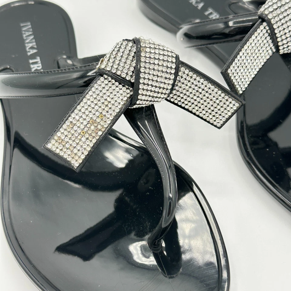 Женские сандалии Ivanka Trump 6 черные стринги желе шлепанцы бант со стразами Itnaza - Изображение 3 из 4