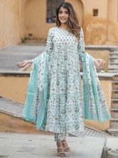 indian ethnic dress for women : Floral Printed Gotta Patti Pure Cotton Anarkali