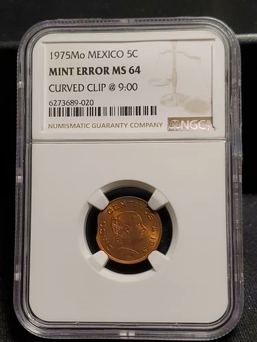 1975 Mexico 5 Centavo NGC Mint Error MS 64 - Curved Clip @ 9:00
