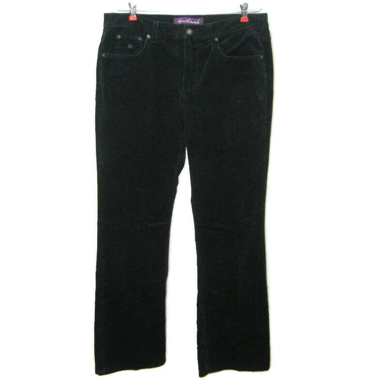 Pantalones de pana GLORIA VANDERBILT para hombre (talla 14) negros delanteros planos 5 bolsillos Foto 4 de 4