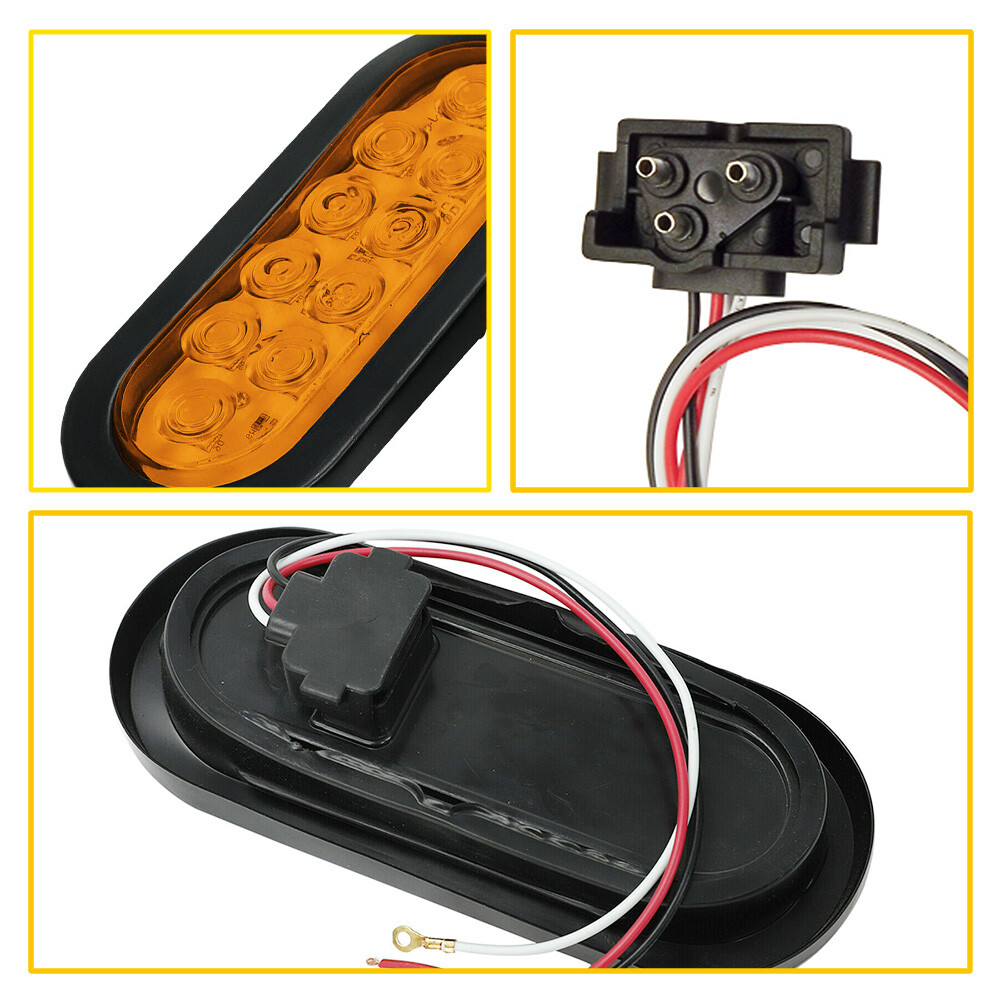2 Red 2 White 2 Amber 6" Oval 10 LED Stop Turn Tail Lights Truck