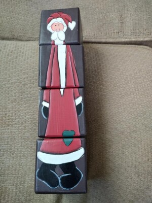 vintage Crazy Mountain stacked wood block holiday decor