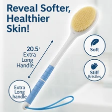 Back Scrubber Shower Brush 20.5" Long Handle Double-Sided Soft Stiff Bristles