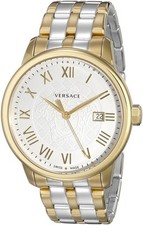 Versace Men's VQS050015 Business White Dial Two-Tone Steel Date Wristwatch
