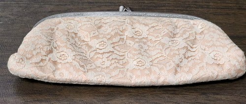 PINK ROSE Lace Covered Clutch Handbag Wedding Formal Occasion Vintage 50s Clasp - Picture 2 of 12