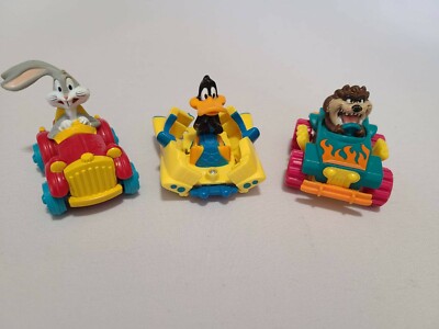 Set of 3 - 1992 Looney Tunes Quack Up Cars McDonald's Happy Meal Toys