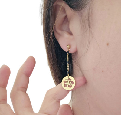 Ohrringe Blumen Edelstahl Gold Anhänger Geschenk Damen