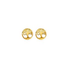 Real 14K Yellow Gold Tree of Life Stud Earrings with Screw Back Girls Womens