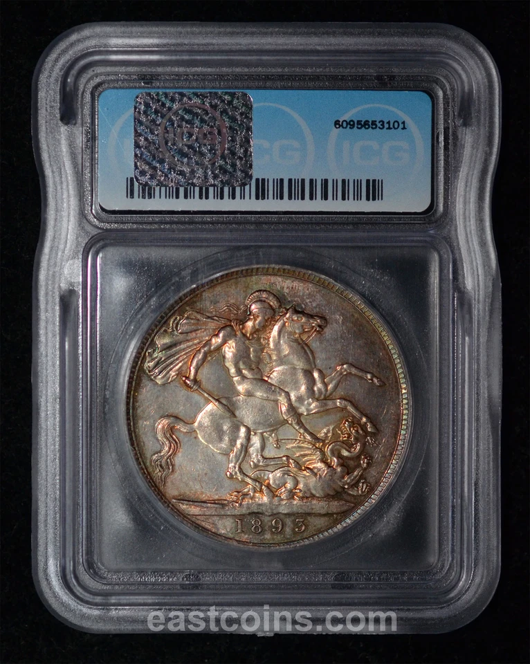 ICG MS62 1893 Great Britain Queen Victoria Crown - toned - Image 4 of 4