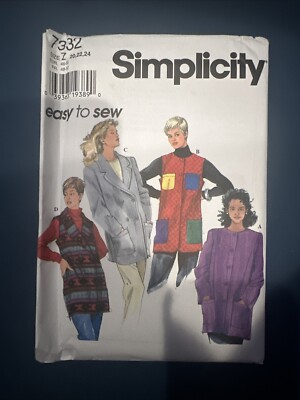 Simplicity 7332 Womens Coat Pattern Sizes 20, 22, 24 Easy to Sew Vintage 1991