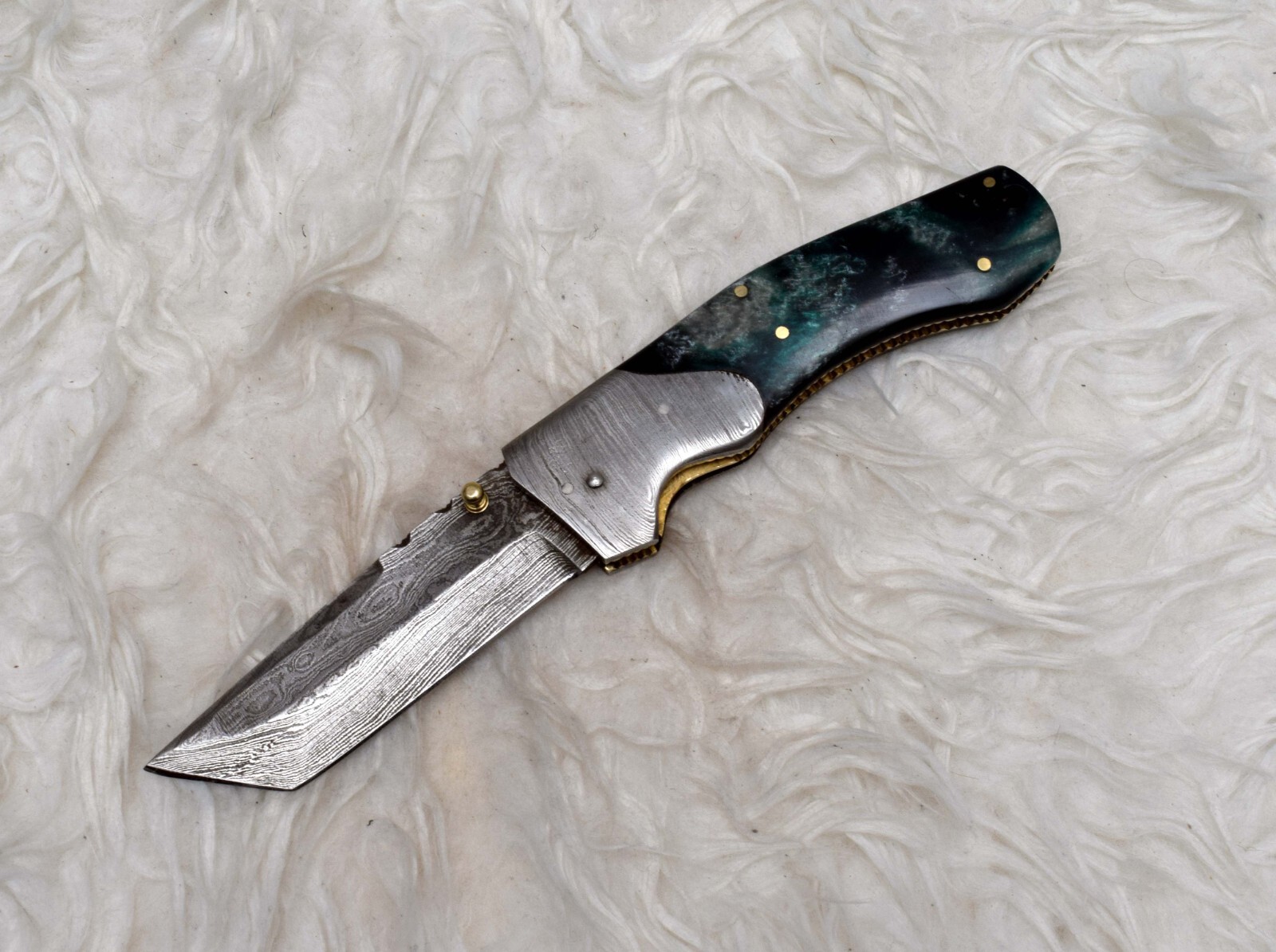 Damascus handmade Liner Lock Folding Pocket knife Camping Hunting Knife # H-1087