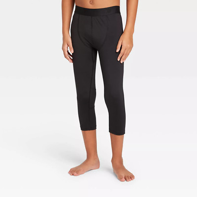 Boys' 3/4 Fitted Performance Tights All in Motion Black Size Small