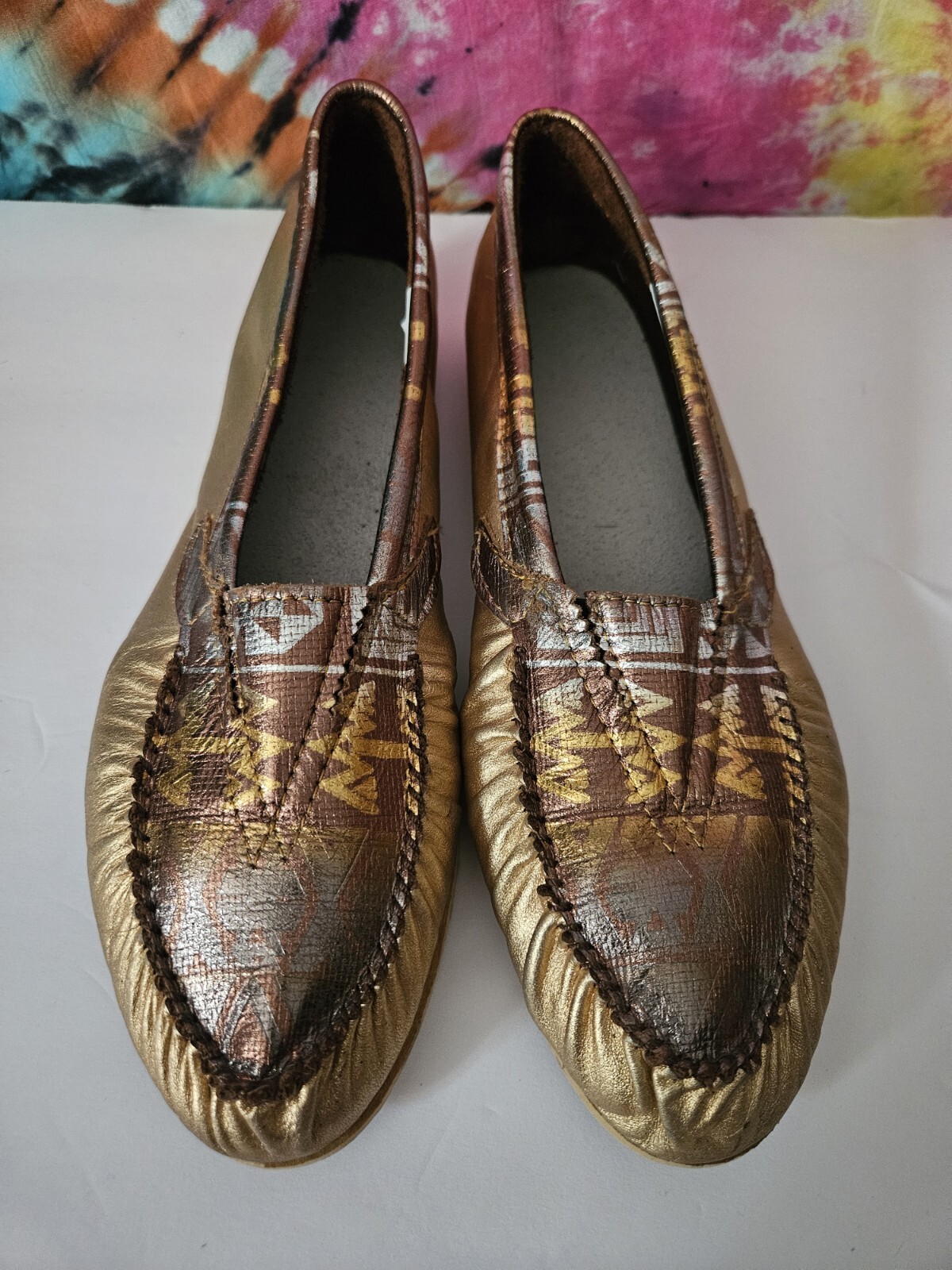 PANTOFOLA D’ORO Pantofole basse vintage anni 90 oro stile mocassino ballerine taglia 11 XL