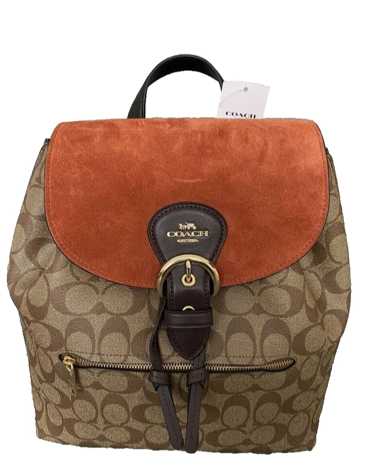 Zaino Coach scamosciato Kleo kaki multi zaino borsa donna firma