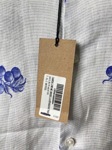 Mens XL Button Down Designer Shirt Soloio Vasari White and Blue Blueberry linen - Picture 7 of 13