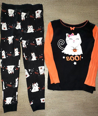 GIRLS 3T orange black HALLOWEEN PAJAMAS SLEEPWEAR boo! cat KOMAR KIDS