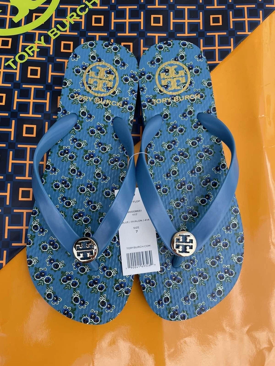 Tory burch blue flip best sale flops
