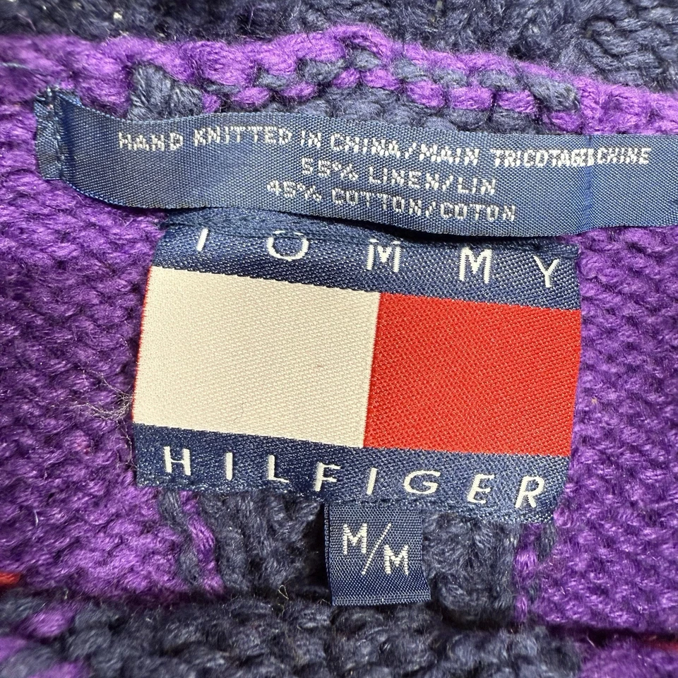 Suéter Vintage Tommy Hilfiger Multicolor Argyle Cable Tejido a Mano Años 80 90 Lino M Foto 3 de 4