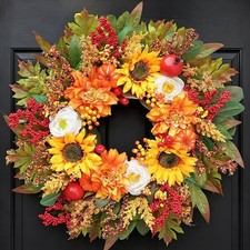24 Inch Fall Wreaths for Front Door Outside- Artificial Autumn Wreath with Sunf
