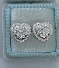 2.0Ct Round Cut  Moissanite Heart Women's Stud Earrings 14K White Gold Plated