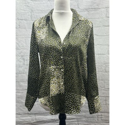 M&S Autograph Satin Bluse grün & gelb kleine Punkte Gr. 8 Top elegant leicht
