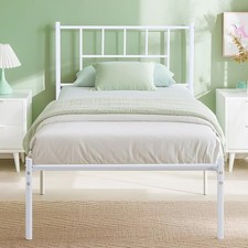 Twin Metal Platform Bed Frame with Headboard, Heavy Duty Steel Slat Support, ...