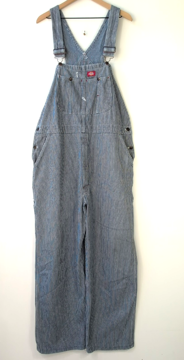 Dickies Mens Bib Overalls 42x32 Blue White Stripe Carpenter
