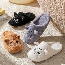 Unisex Cute.Cartoon Cat Slippers Warm Plush Slides Indoor Non-Slip.Floor.Slipper