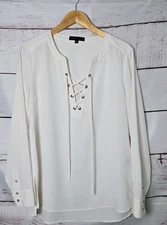 Sanctuary Womens Top Size Large White Lace Up V-Neck Long Sleeve Casual Work
