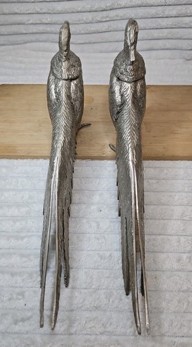 Pair of Vintage 11" Silver Plated Pheasant Figurines Stamped " Made in Italy " 